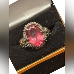 Gems en Vogue Palladium Silver Pink Topaz & White Zircon Ring